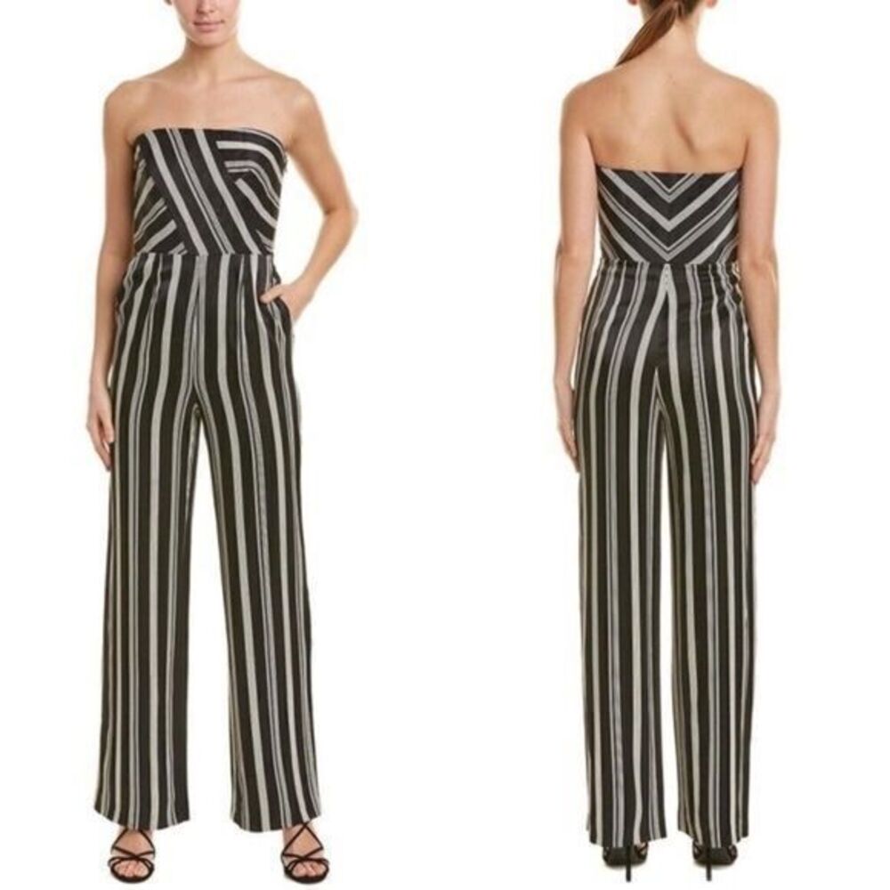 Reiss black and cream striped Vienna‎ strapless jumpsuit 10